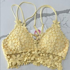 HYFVE Yellow Floral Lace Crop Top